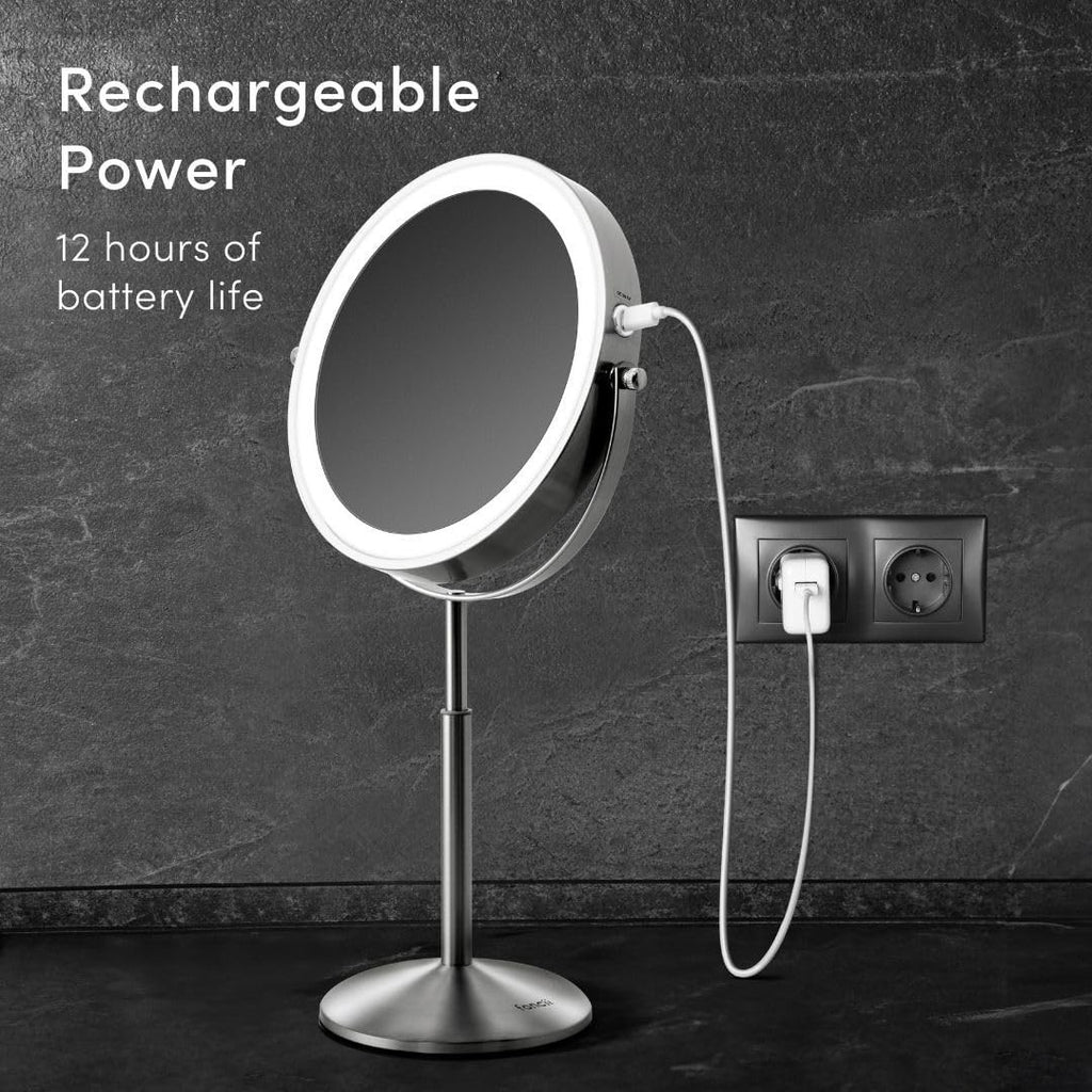 9-Inch Height Adjustable Lighted Makeup Mirror - 10X/1X Magnification & Recha...